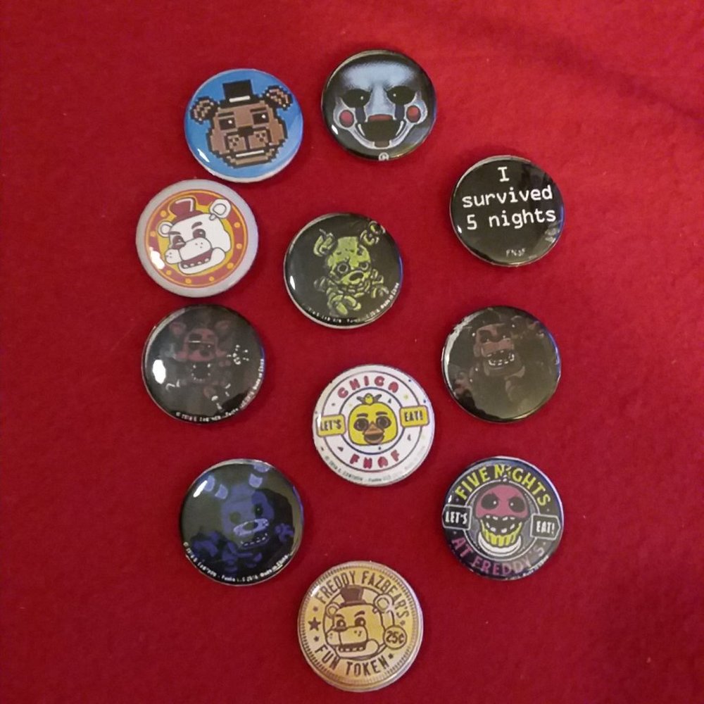 Handmade Anime Manga Videogame Fnaf Button Pins Set Of !